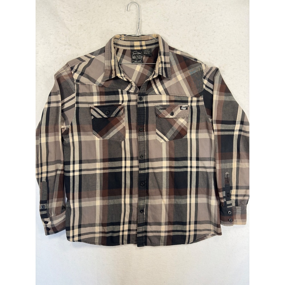 FMF Apparel Mens Plaid Button Down Shirt XL Brown Grey Long Sleeve Cotton